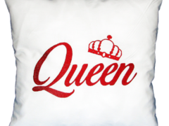 Perna decorativa brodata alb-rosu Queen